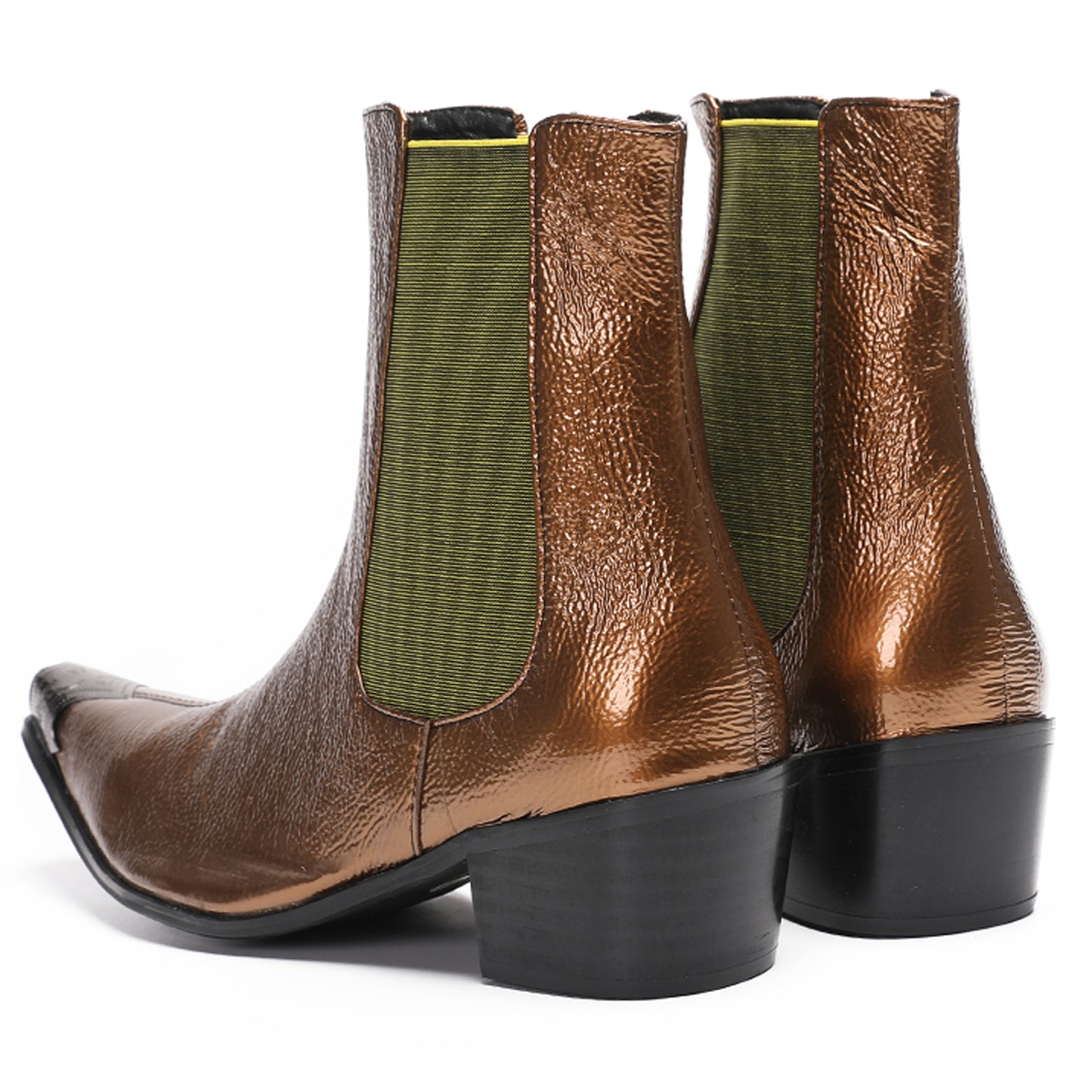 Mens Metallic Pointed Toe Leather Dress Chelsea Boots