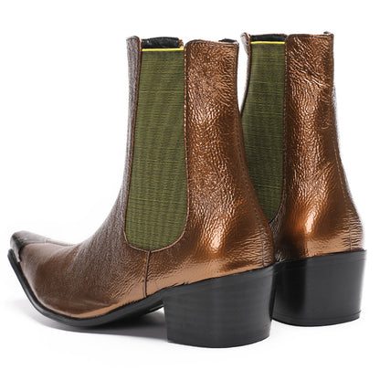 Mens Metallic Pointed Toe Leather Dress Chelsea Boots