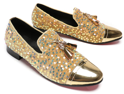 Mens Glitter Sequins Tassels Prom Party Western Loafers