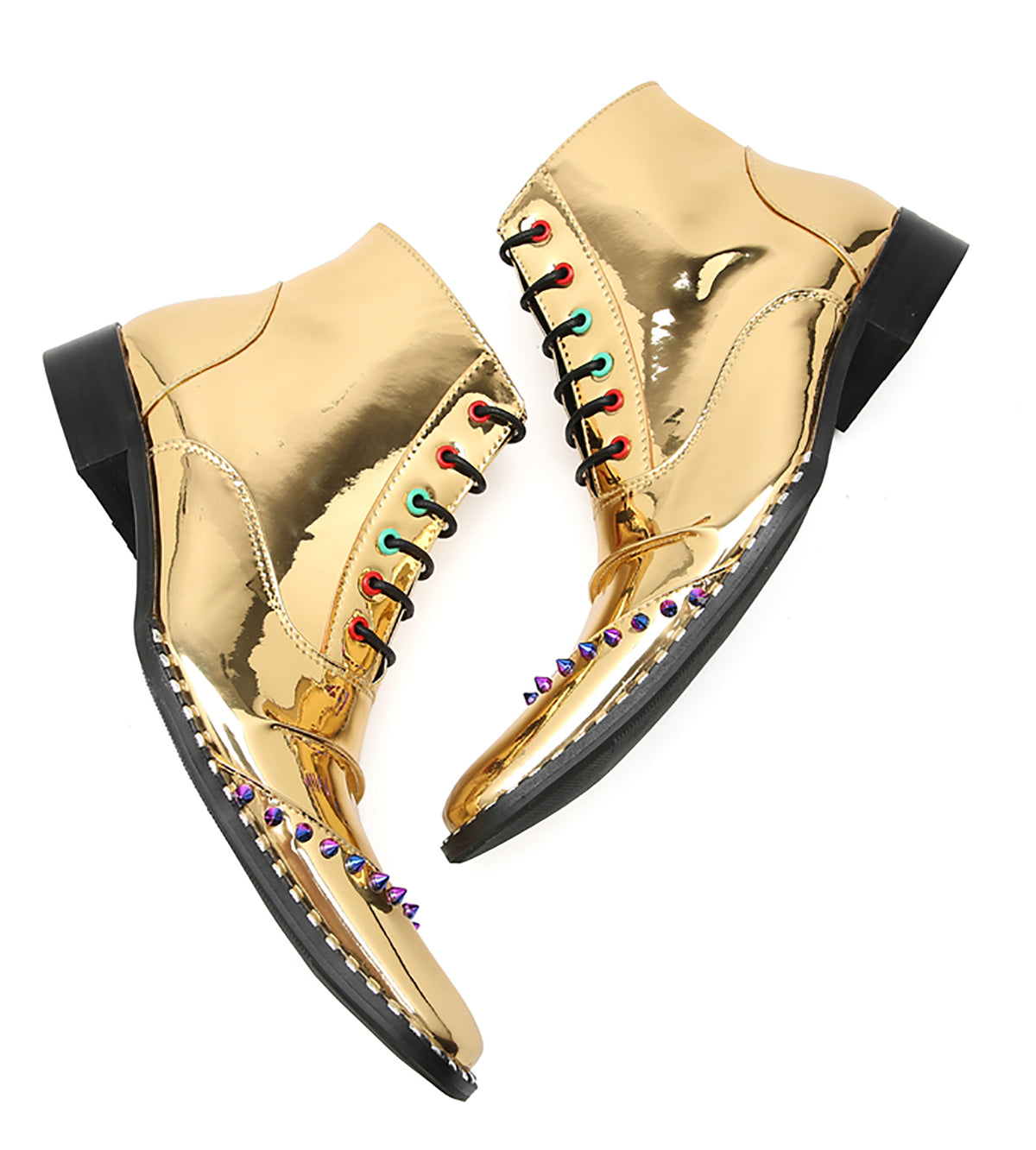 Mens Glossy Patent Leather Studded Zipper Ankle Western Oxfords Boots