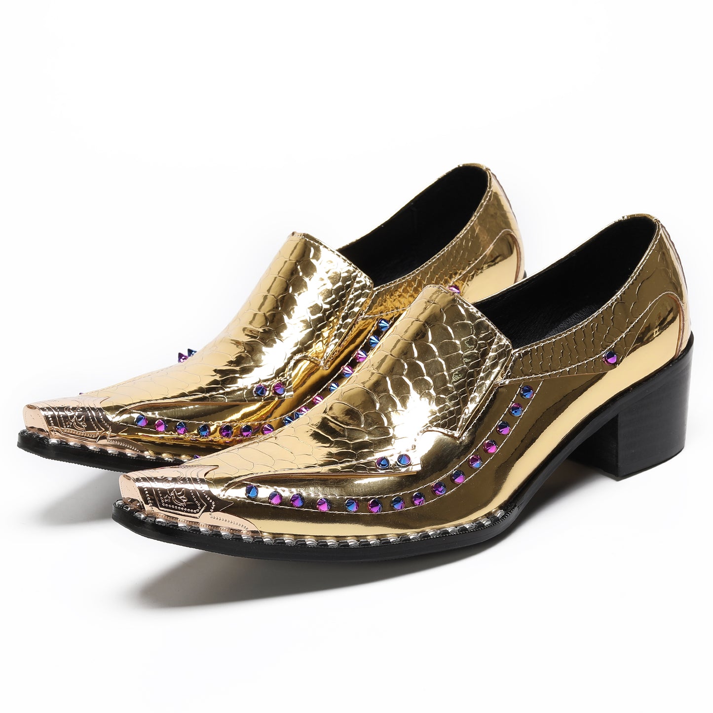 Men¡¯s Top-Grain Leather Metal Toe Slip On Western Loafers