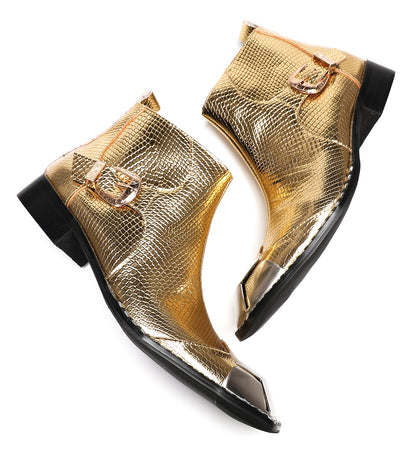 Mens Metal Square Toe Zipper Buckle Dress Ankle Western Boots