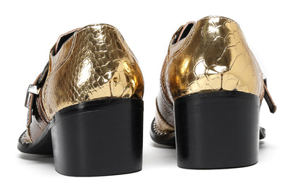 Mens Metal Toe Mocasines with Gold Buckle Western Loafers