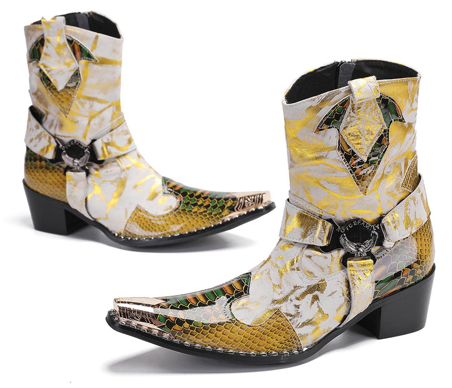 Mens Top-Grain Leather High Top Western Cowboy Boots
