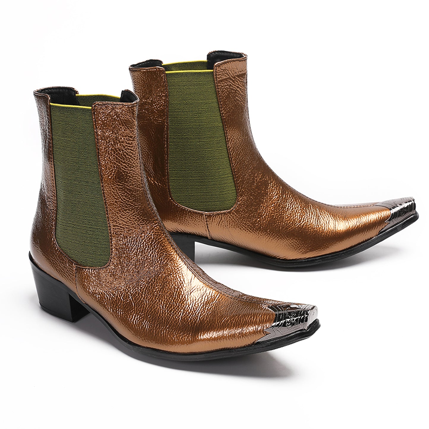 Mens Metallic Pointed Toe Leather Dress Chelsea Boots