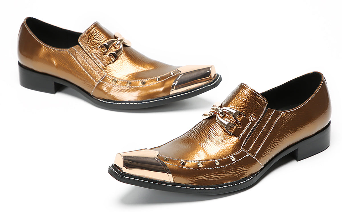 Mens Metal Pointed Toe Party Prom Disco Stage Western Loafers