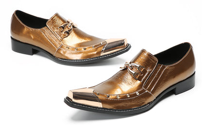 Mens Metal Pointed Toe Party Prom Disco Stage Western Loafers