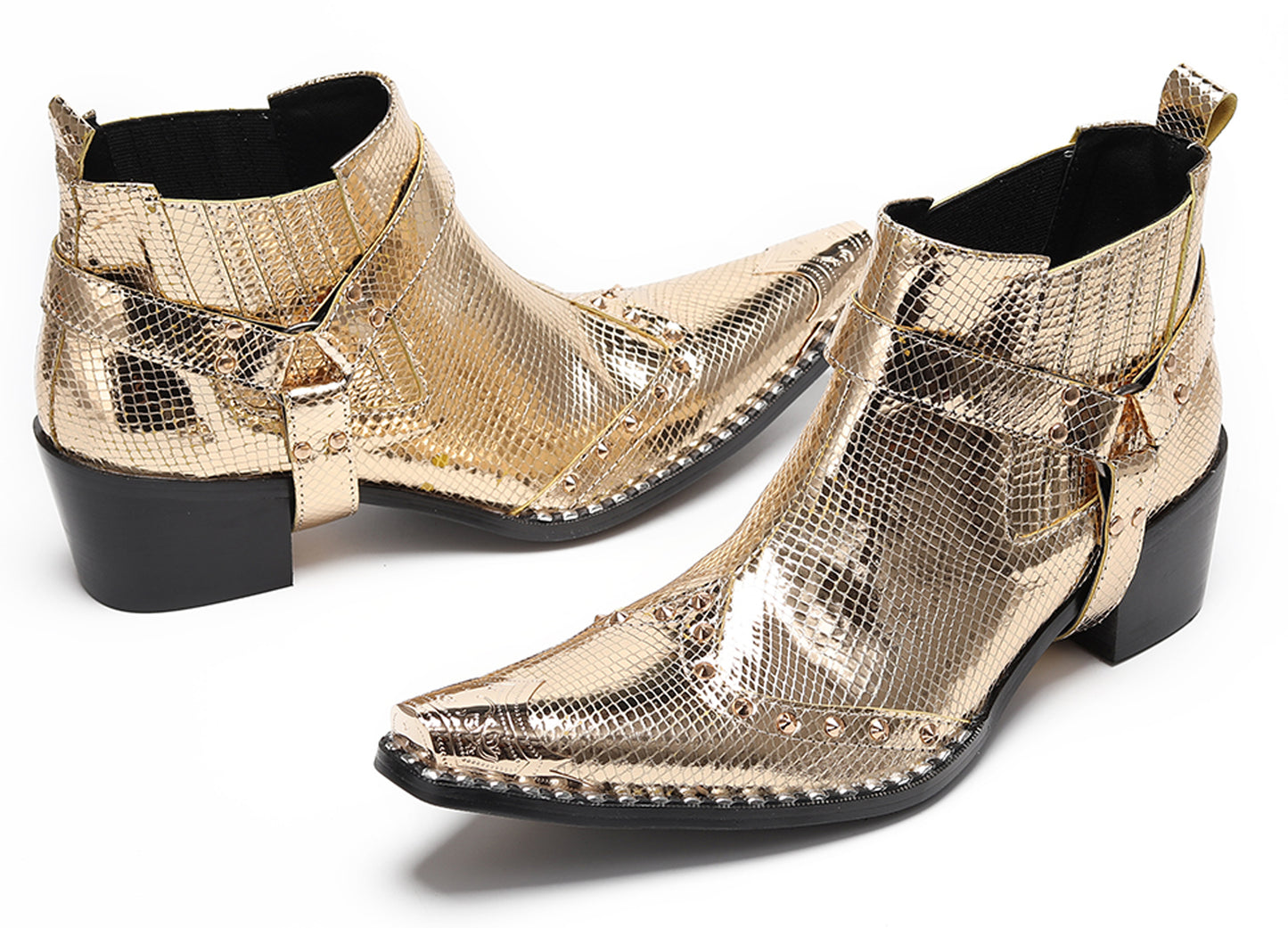 Mens Genuine Leather Pull Up Belt Buckle Metal Tip Ankle Western Boots