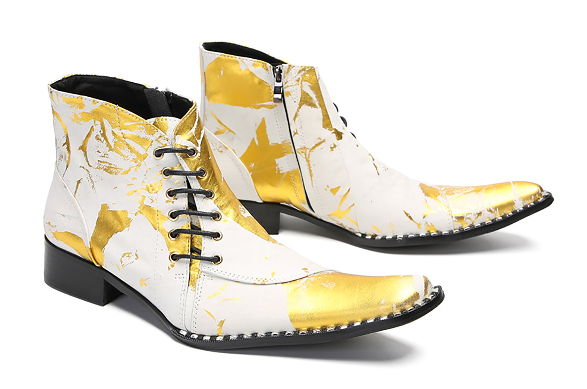 Mens Genunie Leather  Graffiti Zipper Slanted Shoelaces Oxfords Boots