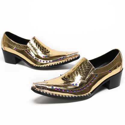 Men¡¯s Top-Grain Leather Metal Toe Slip On Western Loafers