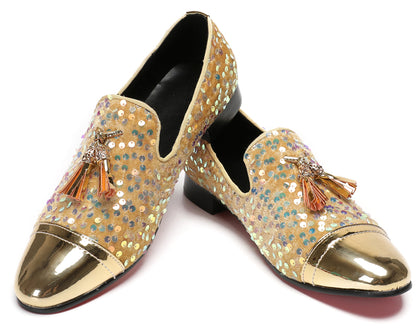 Mens Glitter Sequins Tassels Prom Party Western Loafers