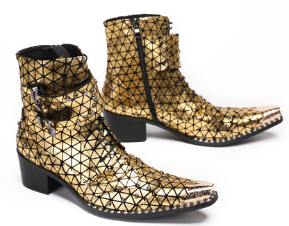 Mens Party Dress Metal Pointed Toe Heel Studded Cowboy Western Boots