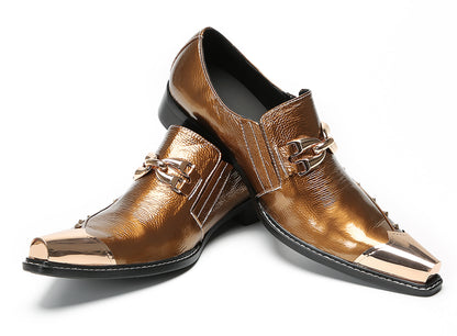Mens Metal Pointed Toe Party Prom Disco Stage Western Loafers