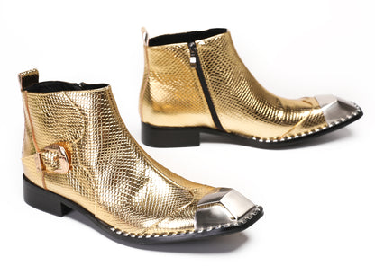 Mens Metal Square Toe Zipper Buckle Dress Ankle Western Boots