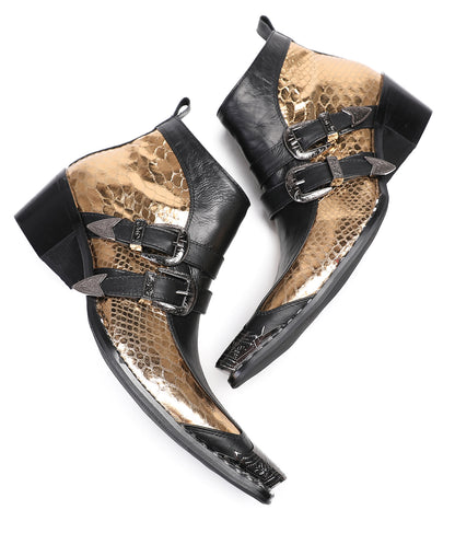 Mens Genuine Leather Double Buckle Rock Singer Ankle Western Boots