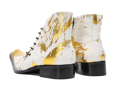 Mens Genunie Leather  Graffiti Zipper Slanted Shoelaces Oxfords Boots