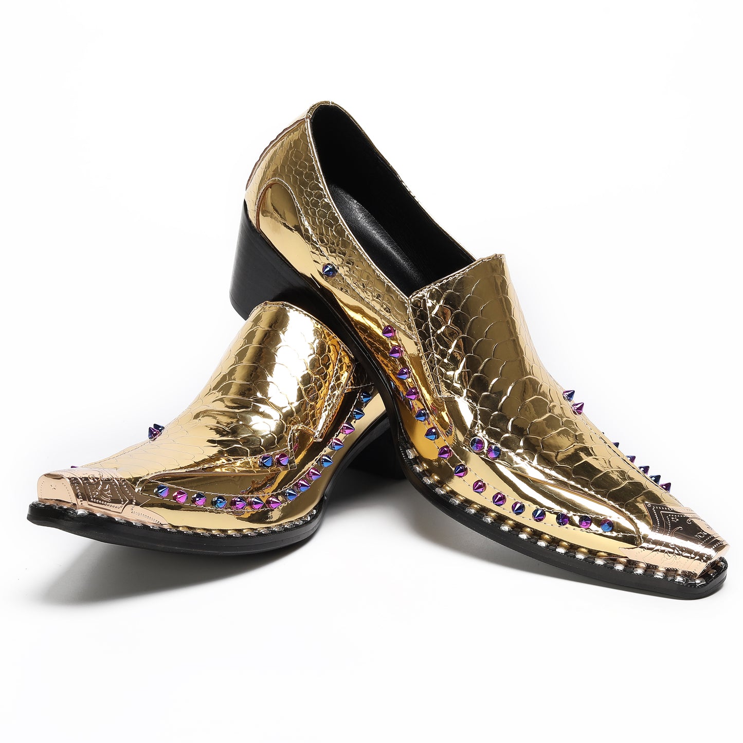 Men¡¯s Top-Grain Leather Metal Toe Slip On Western Loafers