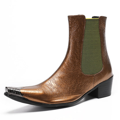 Mens Metallic Pointed Toe Leather Dress Chelsea Boots
