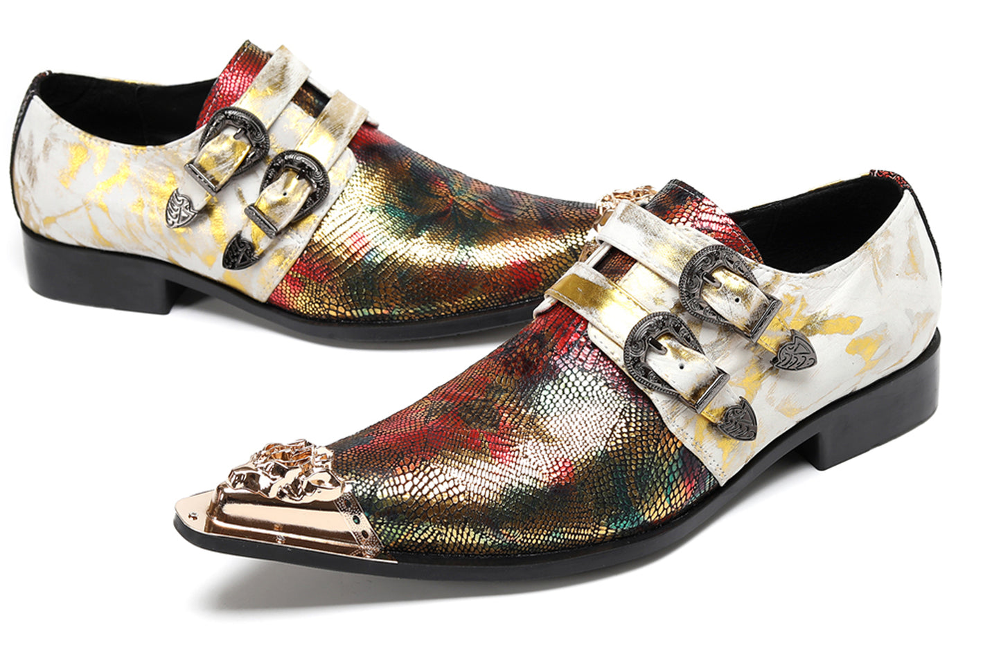Mens Stylish Fashion Paisley Print Double Monk Strap Western Loafers