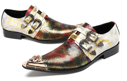 Mens Stylish Fashion Paisley Print Double Monk Strap Western Loafers