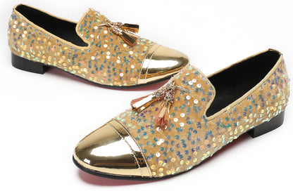 Mens Glitter Sequins Tassels Prom Party Western Loafers