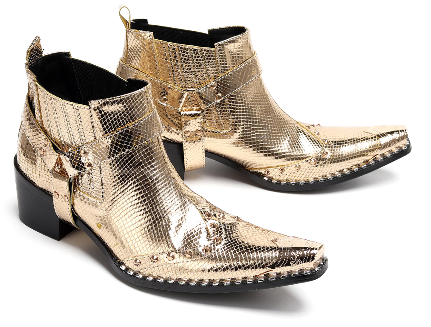 Mens Genuine Leather Pull Up Belt Buckle Metal Tip Ankle Western Boots