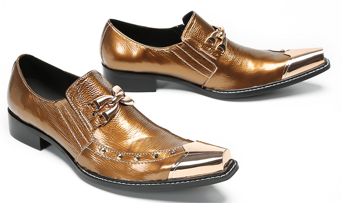 Mens Metal Pointed Toe Party Prom Disco Stage Western Loafers