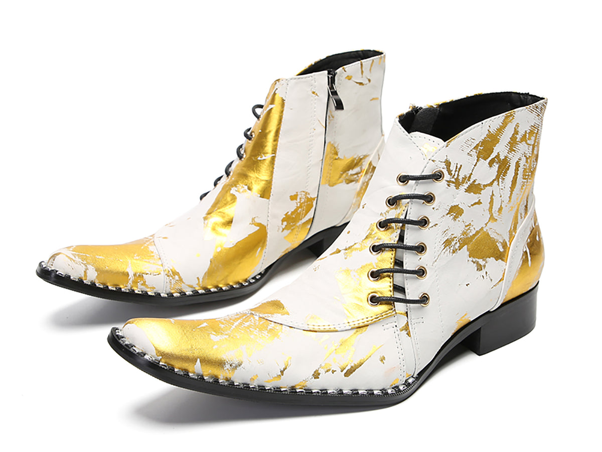 Mens Genunie Leather  Graffiti Zipper Slanted Shoelaces Oxfords Boots