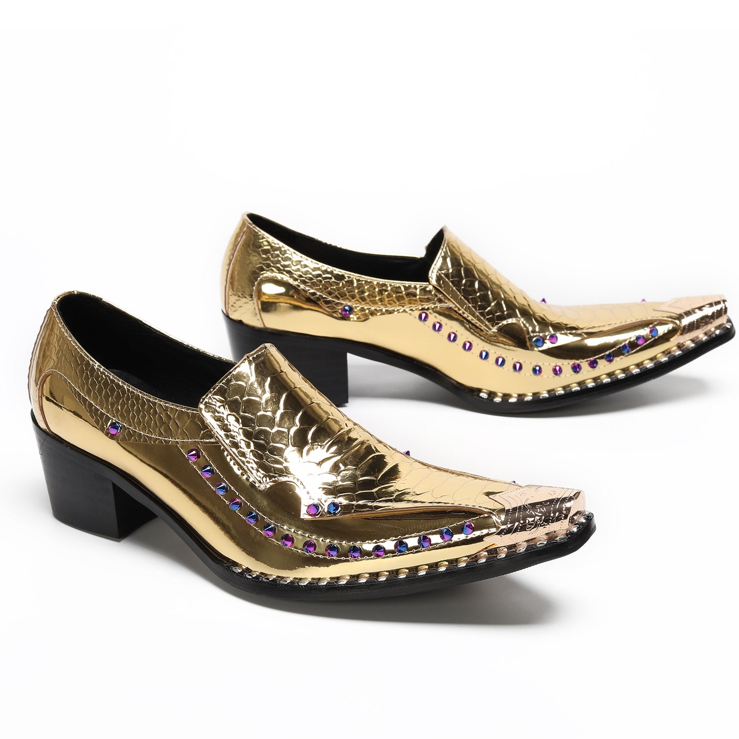 Men¡¯s Top-Grain Leather Metal Toe Slip On Western Loafers