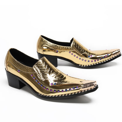 Men¡¯s Top-Grain Leather Metal Toe Slip On Western Loafers