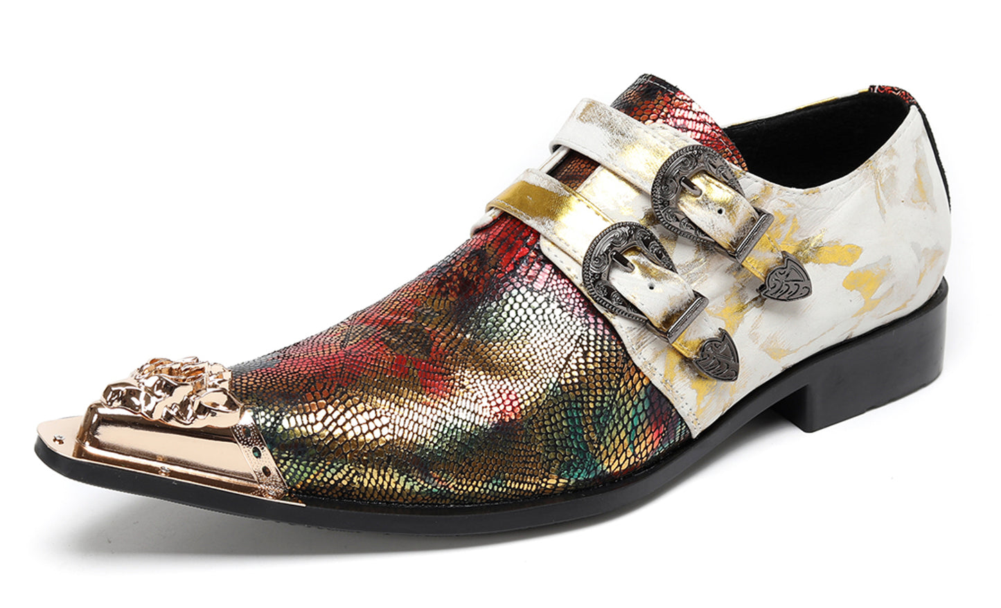 Mens Stylish Fashion Paisley Print Double Monk Strap Western Loafers