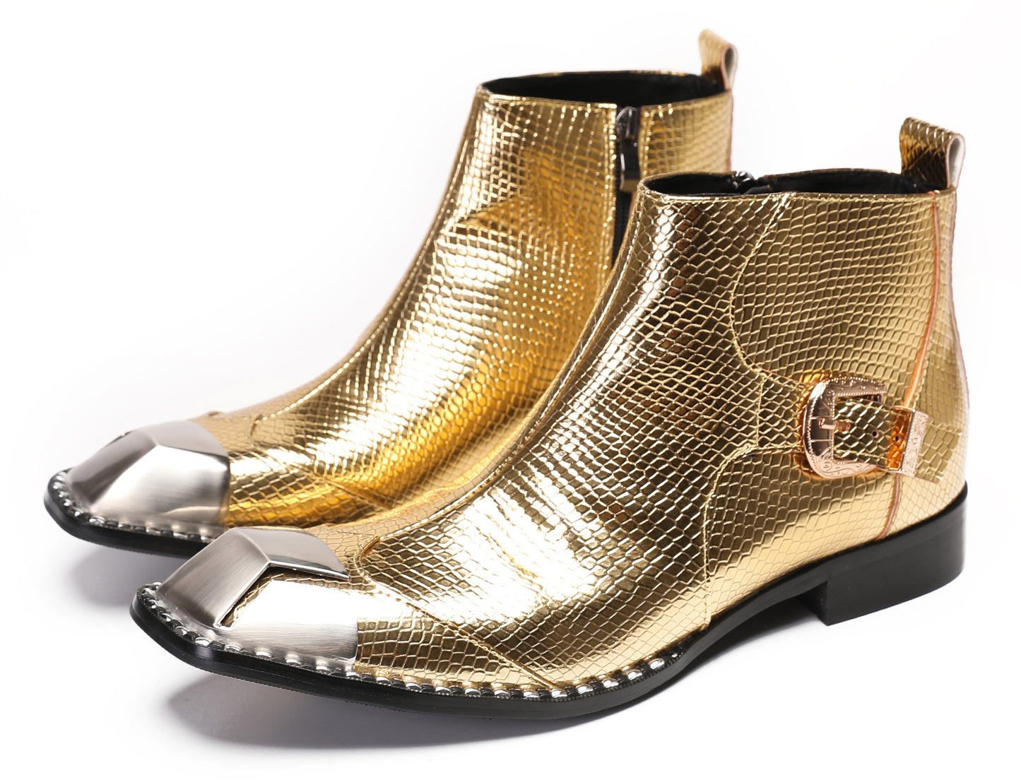 Mens Metal Square Toe Zipper Buckle Dress Ankle Western Boots