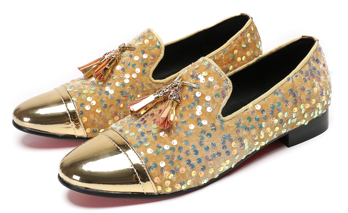 Mens Glitter Sequins Tassels Prom Party Western Loafers