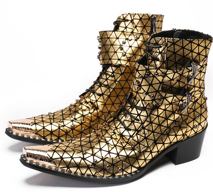 Mens Party Dress Metal Pointed Toe Heel Studded Cowboy Western Boots