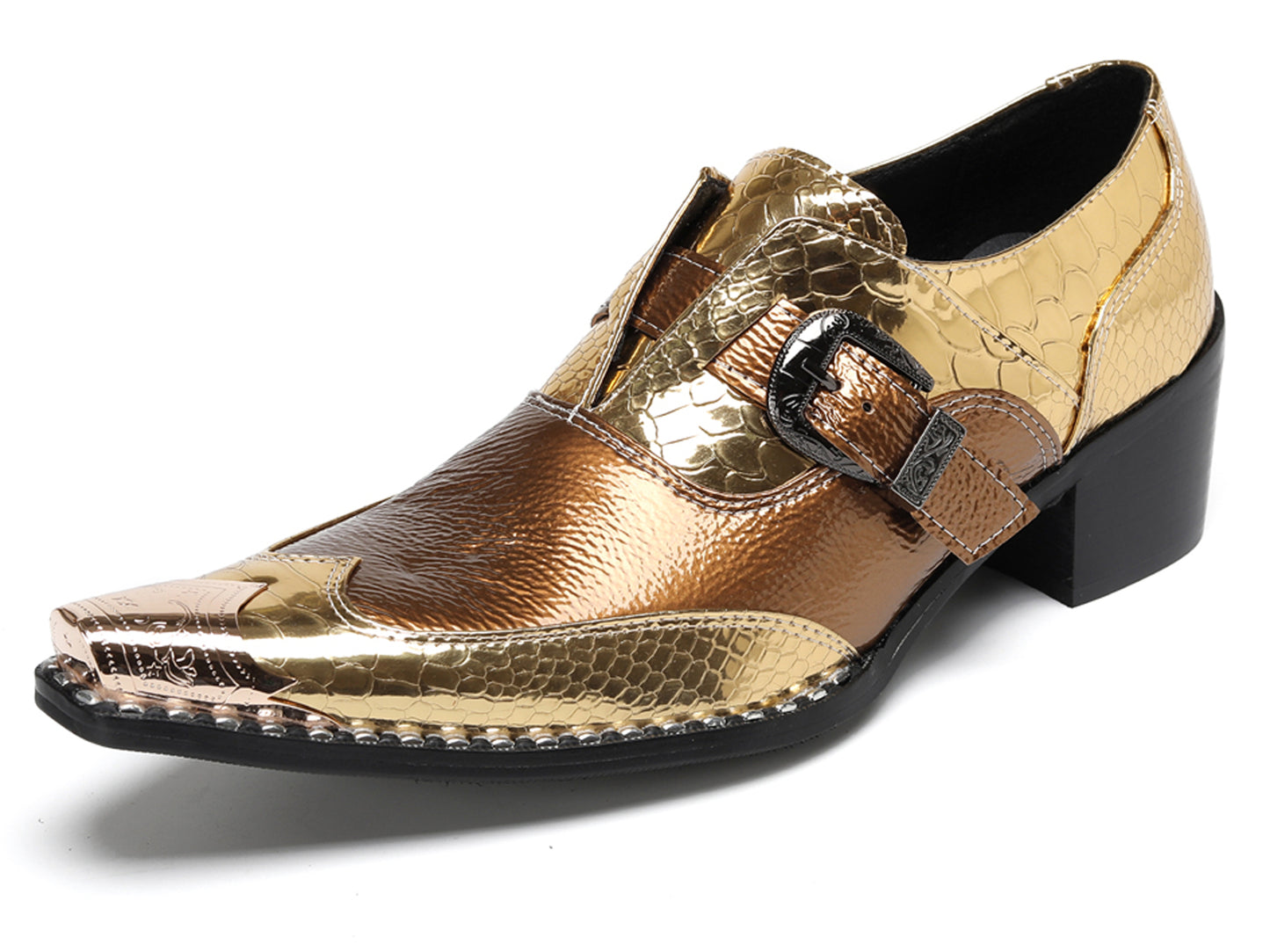 Mens Metal Toe Mocasines with Gold Buckle Western Loafers