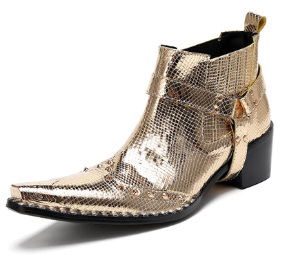 Mens Genuine Leather Pull Up Belt Buckle Metal Tip Ankle Western Boots