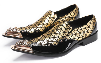Mens Slip On Disco Two Tone Plaid Western Loafers