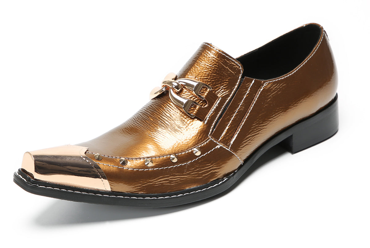 Mens Metal Pointed Toe Party Prom Disco Stage Western Loafers