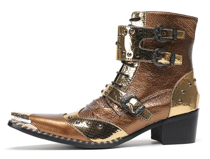 Mens Buckles Rivet Details Cowboy Western Boots
