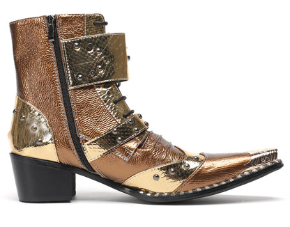 Mens Buckles Rivet Details Cowboy Western Boots