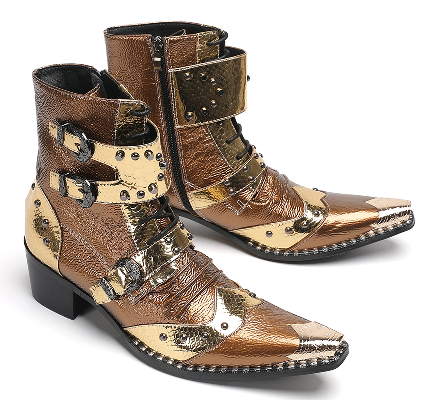 Mens Buckles Rivet Details Cowboy Western Boots