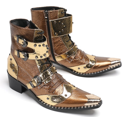 Mens Buckles Rivet Details Cowboy Western Boots