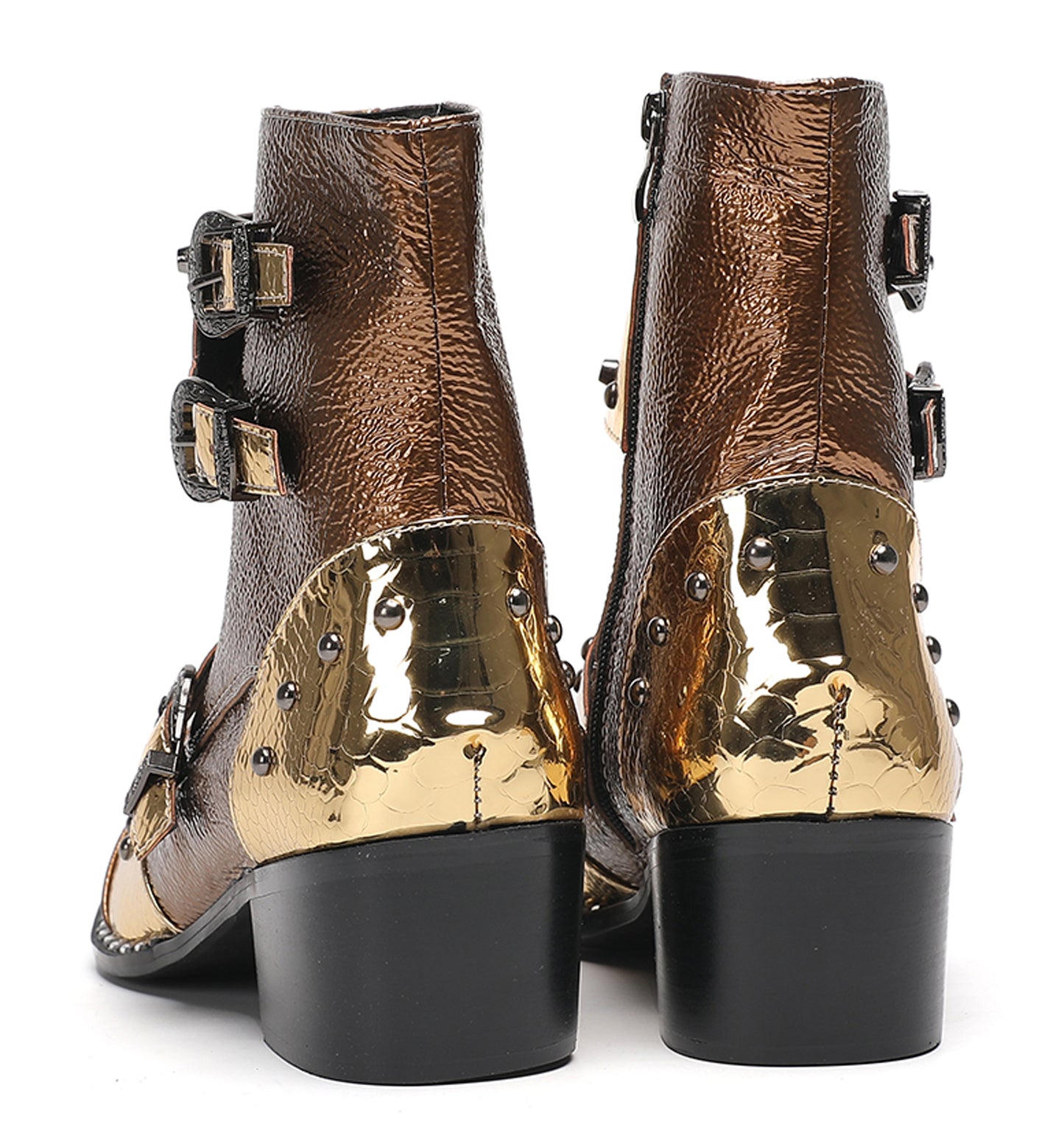 Mens Buckles Rivet Details Cowboy Western Boots