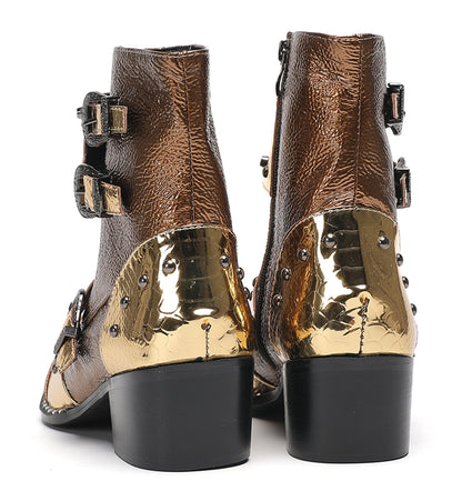 Mens Buckles Rivet Details Cowboy Western Boots