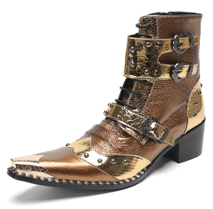 Mens Buckles Rivet Details Cowboy Western Boots