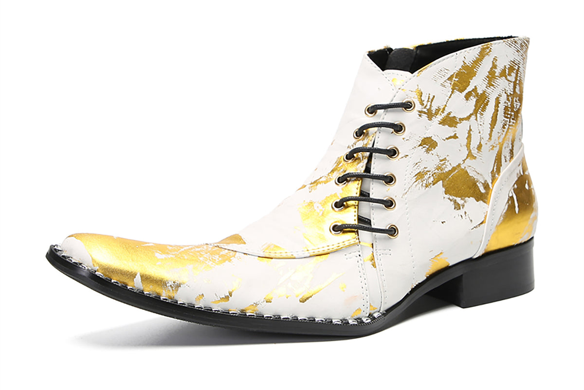 Mens Genunie Leather  Graffiti Zipper Slanted Shoelaces Oxfords Boots