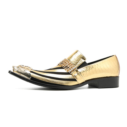 Mens Metal-Tip Pointed Toe Genuine Leather Horsebit Western Loafers