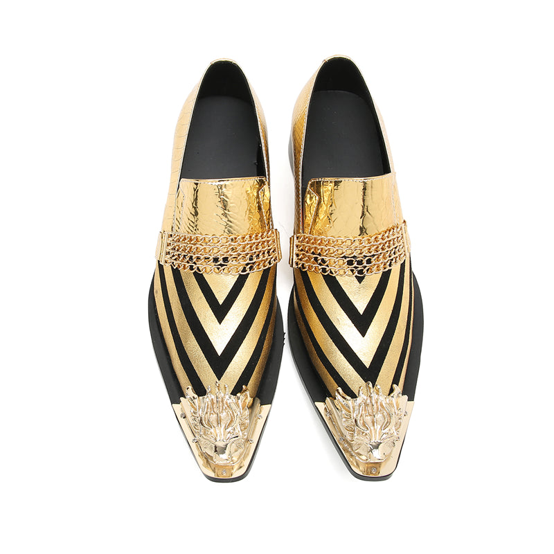 Mens Metal-Tip Pointed Toe Genuine Leather Horsebit Western Loafers