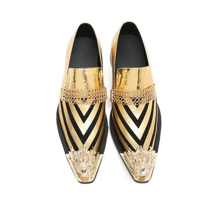 Mens Metal-Tip Pointed Toe Genuine Leather Horsebit Western Loafers