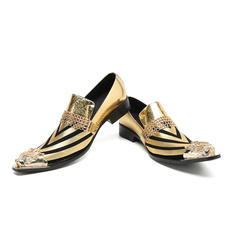 Mens Metal-Tip Pointed Toe Genuine Leather Horsebit Western Loafers